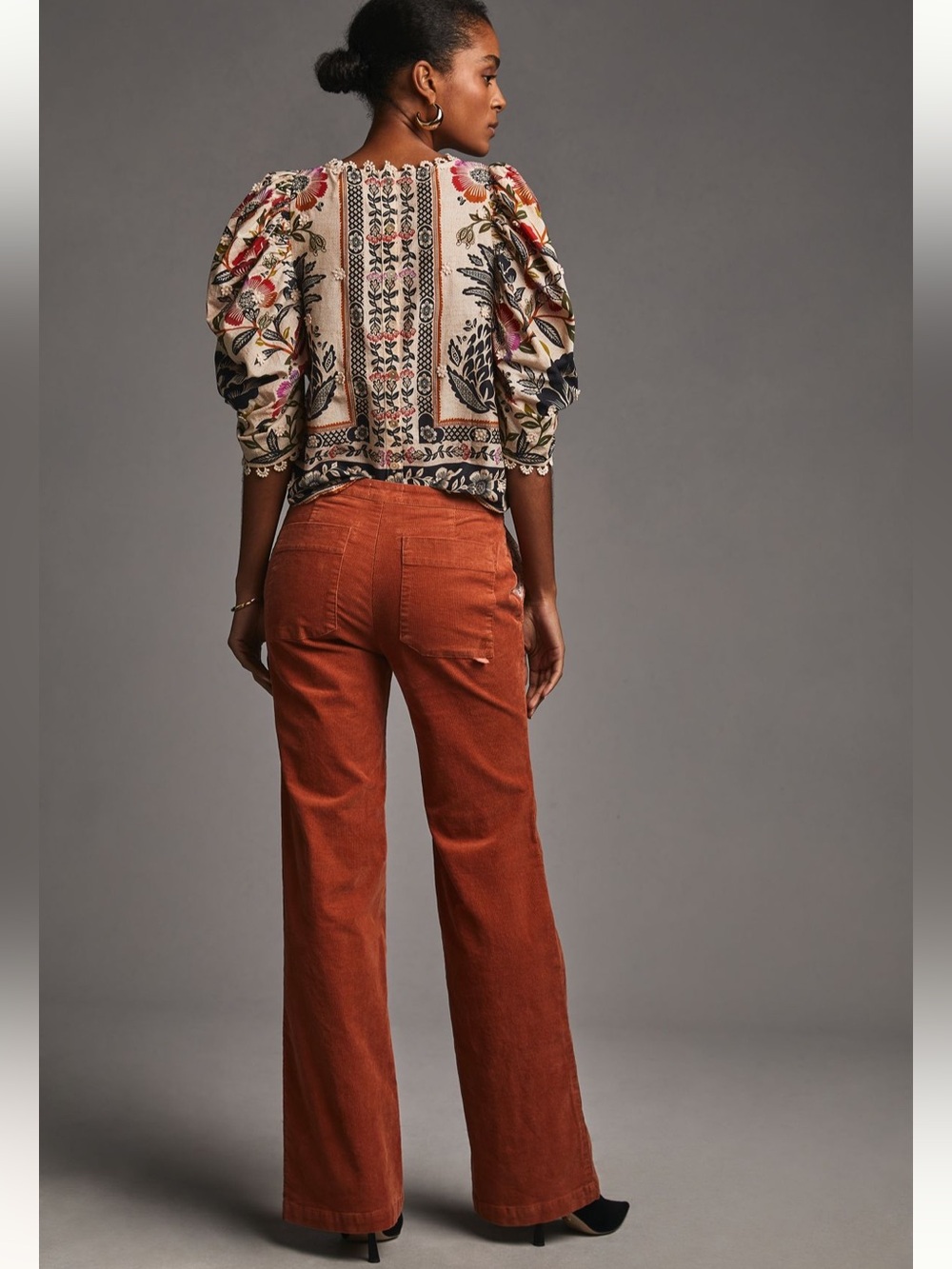 Anthropologie Maeve Wide-Leg Corduroy Trouser in Orange Size 10 - Picture 5 of 12